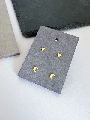 Mini Pendientes Luna | Estrella Oro